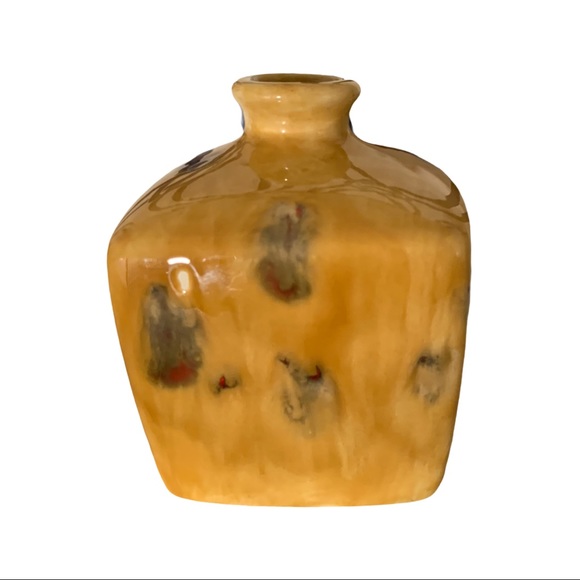 Vintage Other - VTG Peacock Spotted Mustard Yellow Midcentury Modern Pottery Ceramic Bud Vase